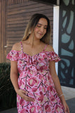 Vestido de maternidad y lactancia, Carlota rosa tallos