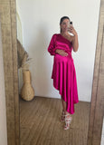 Vestido maternidad Samantha, rosa Barbie brilloso M y G