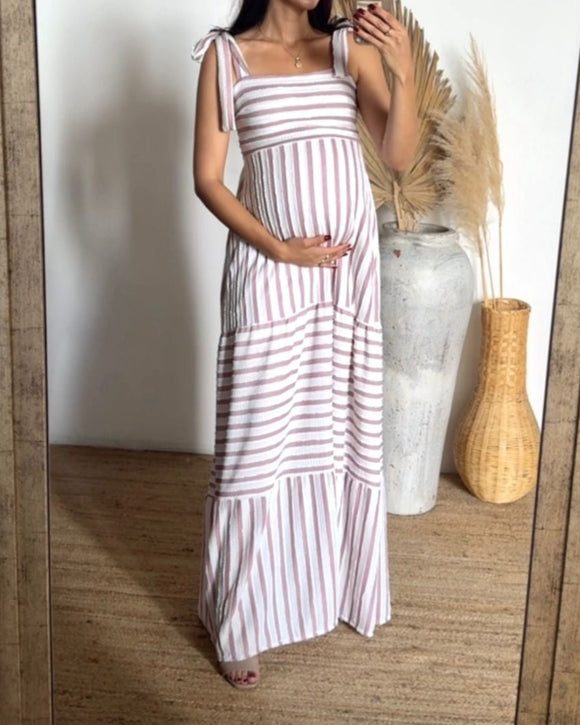 Vestido de maternidad Dalia rayas rosa/ivory CH