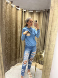 Suéter/blusa de lactancia, gloria azul rayitas