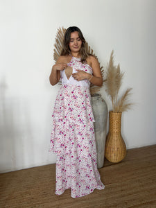 Vestido Emily de maternidad y lactancia florecitas fucsia