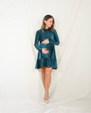 Vestido de maternidad, verde terciopelo rayas Gaby corto