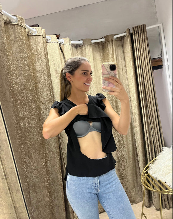 Blusa de lactancia Ruth, negra maga corta