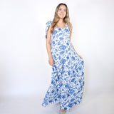 Vestido de maternidad Dalia blanco flores azules