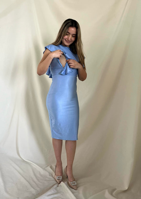 Vestido de lactancia, Marisela azul brilloso licra