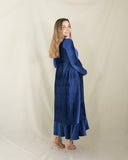 Vestido de maternidad, azul terciopelo rayas Gaby largo