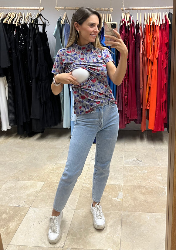 Blusa de algodón maternidad y lactancia , con cuello de tortuga