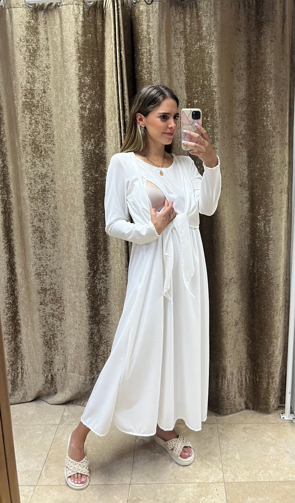 Vestido de maternidad y lactancia romina blanco largo