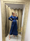 Vestido lactancia y maternidad romina azul marino largo