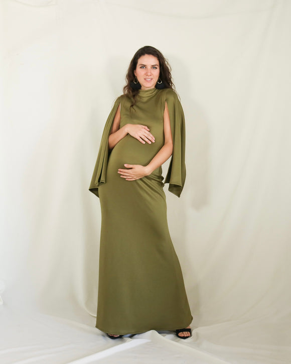 Vestido de maternidad Carola 2 mangas, verde olivo
