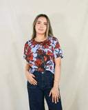 Blusa de lactancia, Esme azul flores naranjas