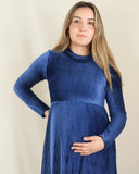Vestido de maternidad, azul terciopelo rayas Gaby largo