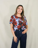 Blusa de lactancia, Esme azul flores naranjas
