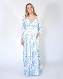 Vestido maternidad Priscila largo, blanco con azul