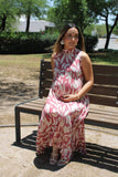 Vestido de maternidad Sonia, flores rosas corrugado
