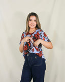 Blusa de lactancia, Esme azul flores naranjas