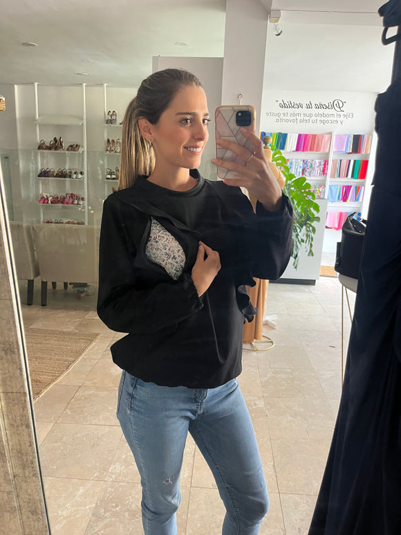 Suéter/blusa de maternidad y lactancia, negro