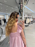 Vestido de maternidad Aurora rosa rayitas algodón