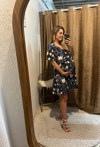 Vestido maternidad Karina negro flores blancas