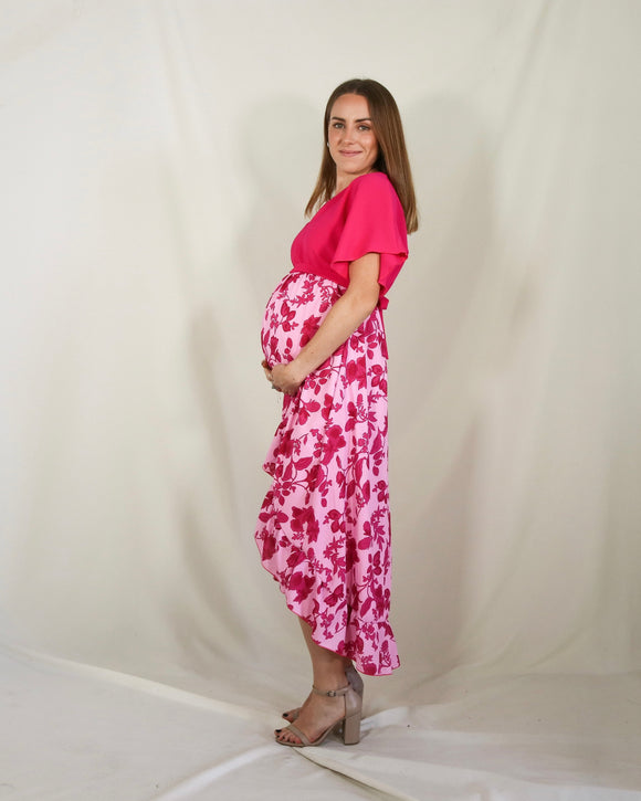 Vestido de Maternidad, Love Carlota rosa flores rosas