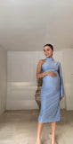 Vestido de maternidad Carola, azul cielo brilloso corto