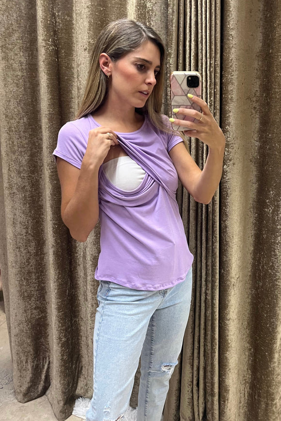 Blusa de maternidad y lactancia algodón lila