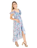 Vestido de maternidad y lactancia, Carlota azul con flores rosas