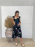 Vestido de maternidad Dalia negro flores blancas