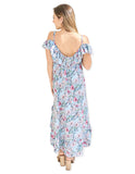 Vestido de maternidad y lactancia, Carlota azul con flores rosas
