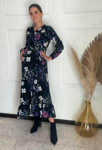 Vestido de maternidad, Ursula negra flores blancas mangas largas