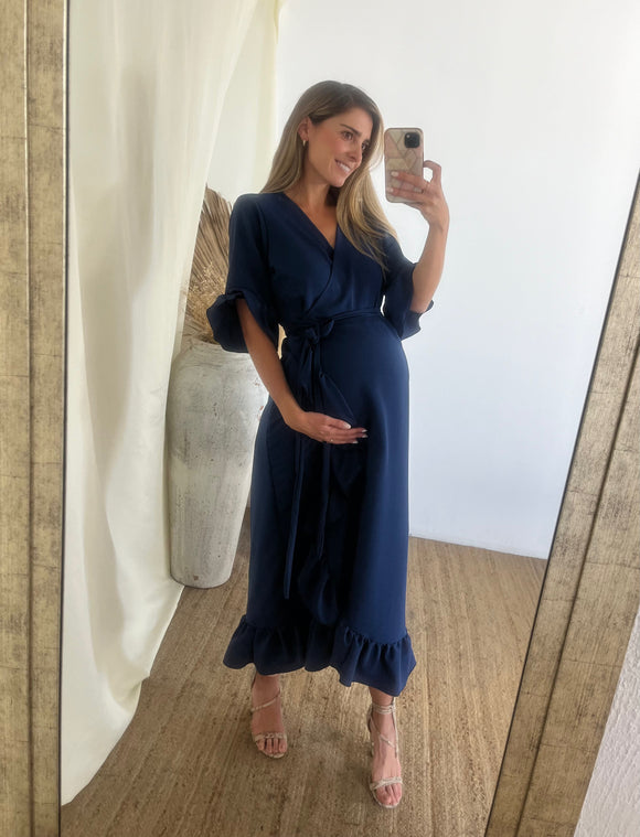 Vestido de maternidad, Ursula azul marino con olanes CH, M y G