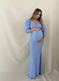 Vestido de maternidad azul cielo brilloso, Yuridia
