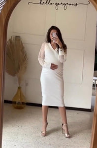 Vestido de maternidad, cuello V ivory bolitas en mangas