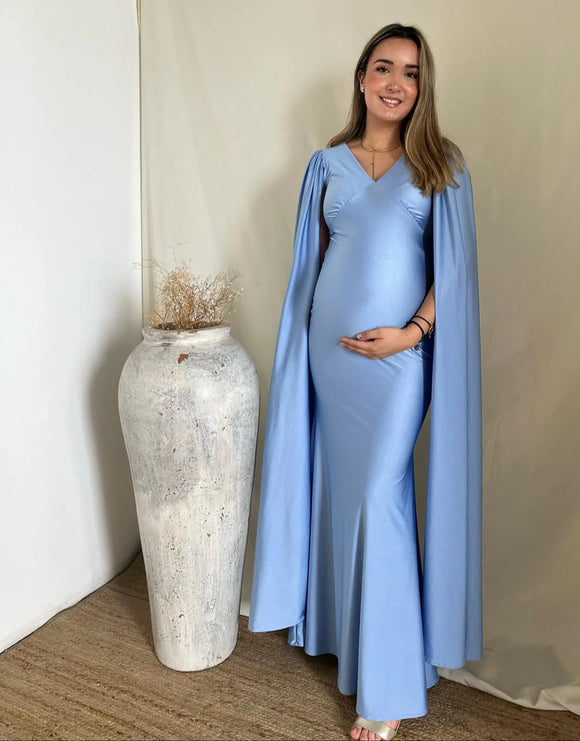Vestido de maternidad Eliana, azul cielo brilloso CH