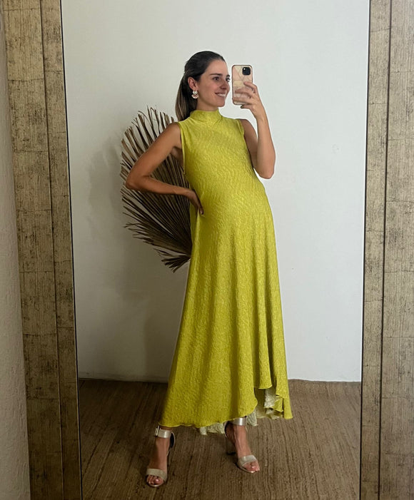 Vestido de maternidad Sonia, verde brilloso corrugado M