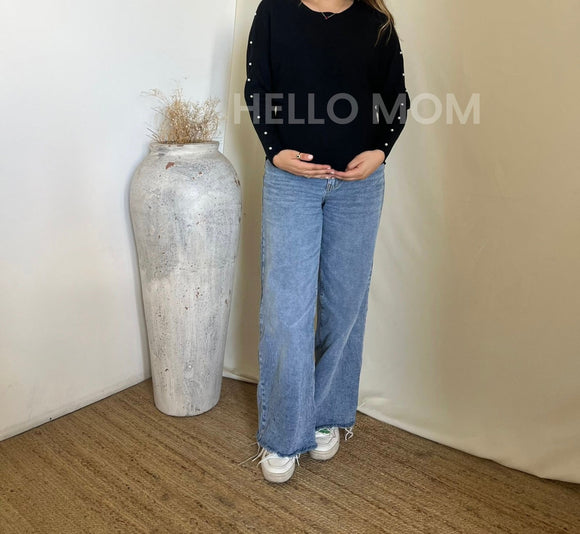 Suéter de maternidad con perlas beige negro