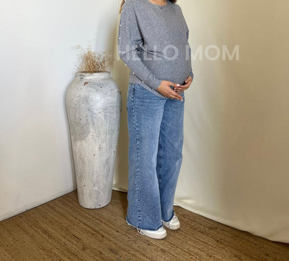 Suéter de maternidad con perlas beige gris