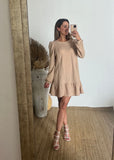 Vestido maternidad y lactancia, Lourdes beige lentejuelas M y XG