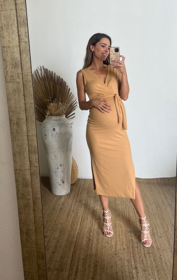 Vestido de maternidad y lactancia Aitana granola sin mangas