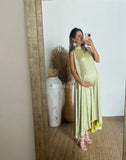 Vestido de maternidad Sonia, verde claro brilloso corrugado
