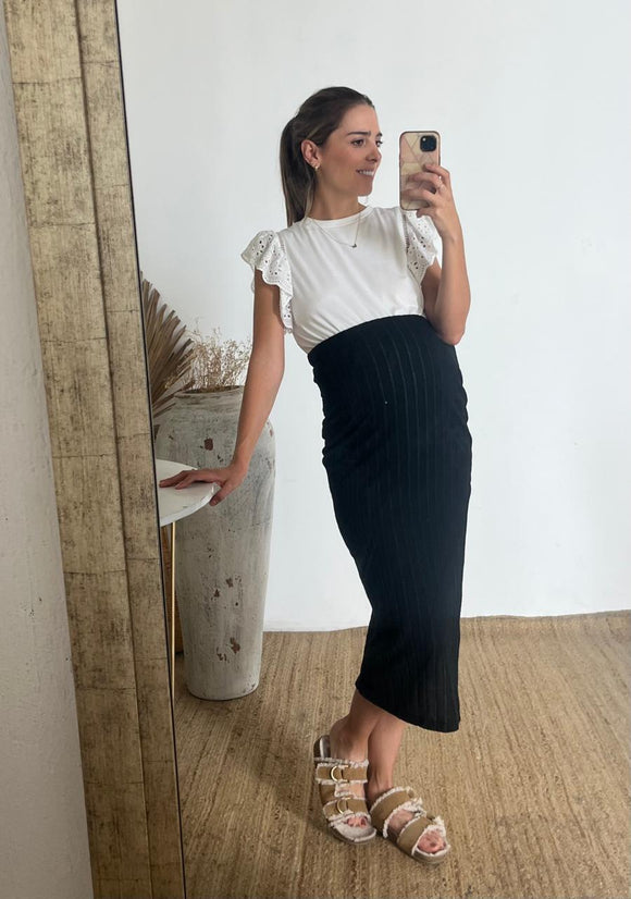 Falda de maternidad, negra rayitas CH