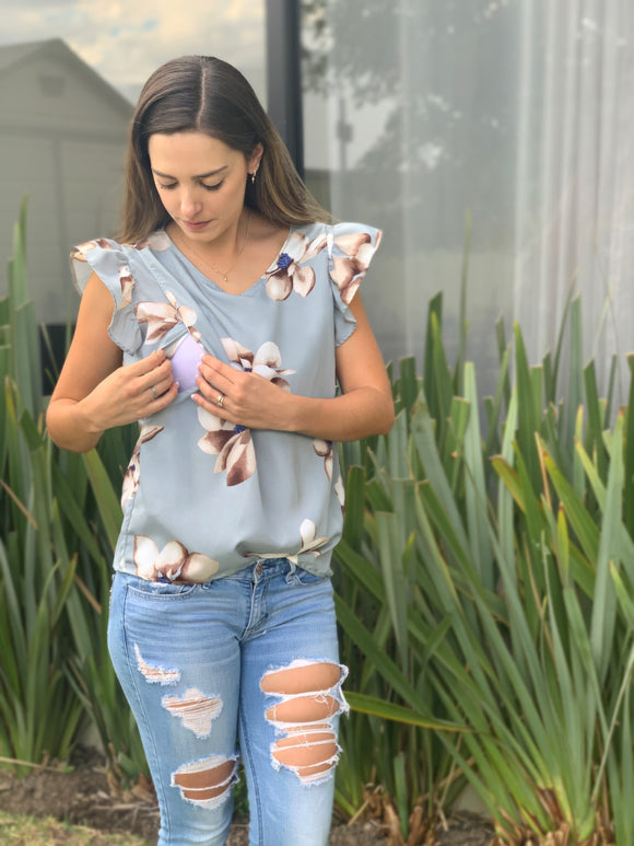 Blusa de lactancia, Andy gris flores XG