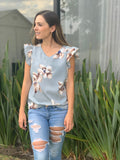 Blusa de lactancia, Andy gris flores XG