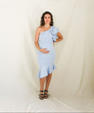 Vestido de maternidad, Aurelia azul cielo neopreno con olan diagonal