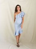 Vestido de maternidad, Aurelia azul cielo neopreno con olan diagonal