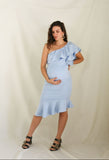 Vestido de maternidad, Aurelia azul cielo neopreno con olan diagonal