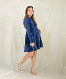 Vestido de maternidad, azul terciopelo rayas Gaby corto