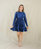 Vestido de maternidad, azul terciopelo rayas Gaby corto