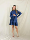 Vestido de maternidad, azul terciopelo rayas Gaby corto