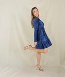 Vestido de maternidad, azul terciopelo rayas Gaby corto